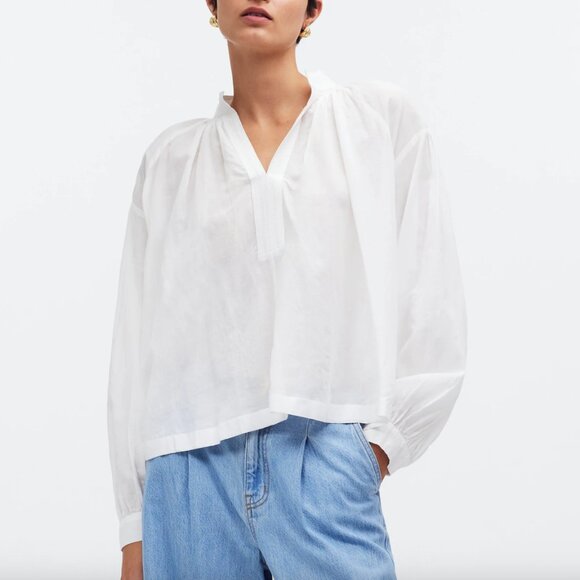 NWT! MADEWELL Shirred Long-Sleeve Top Size Small - Picture 1 of 7